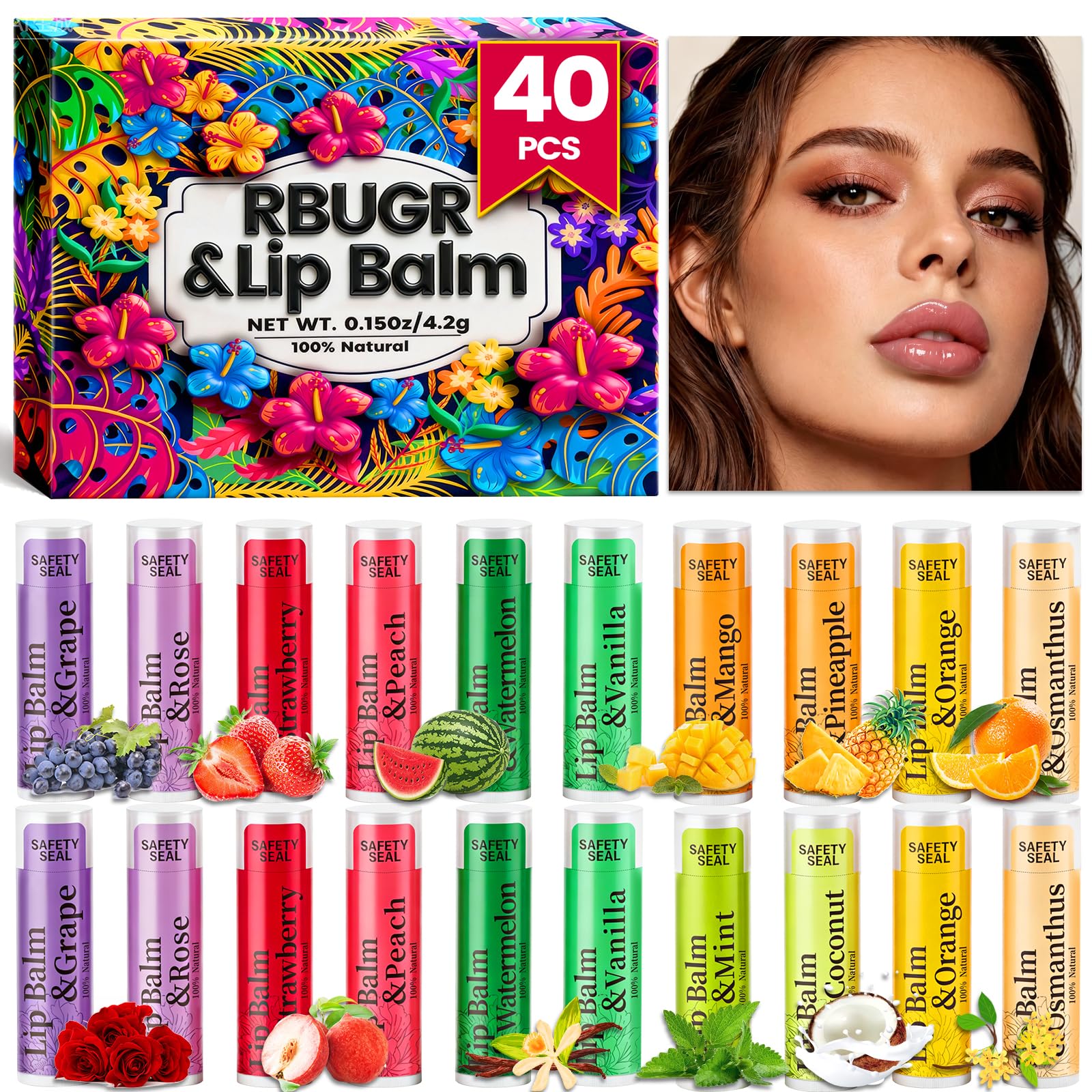 Amazon.co.jp: RBUGR リップバーム 40個パック - 12フレーバー蜜蝋